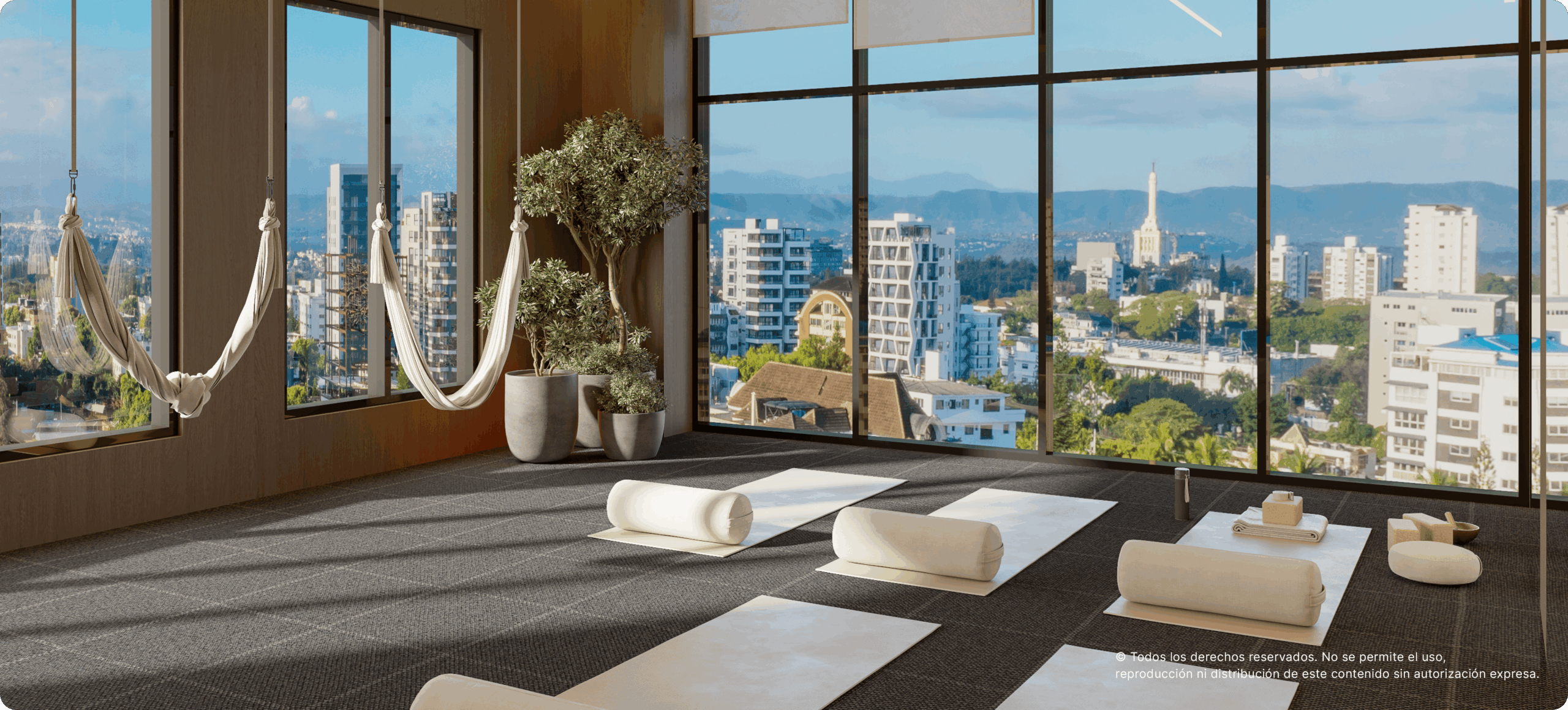 sesiones de yoga, pilates, sound healing o práctica de baile en un ambiente sereno y sofisticado