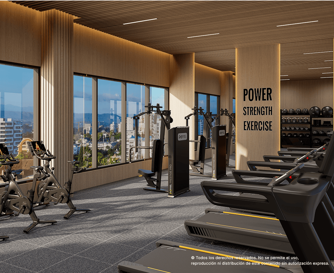 Imagina empezar el día con una sesión en nuestro gimnasio totalmente equipado